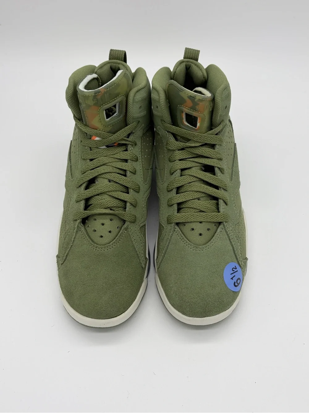 Jordan Youth High-Top Sneakers in Olive Green with Orange Jumpman